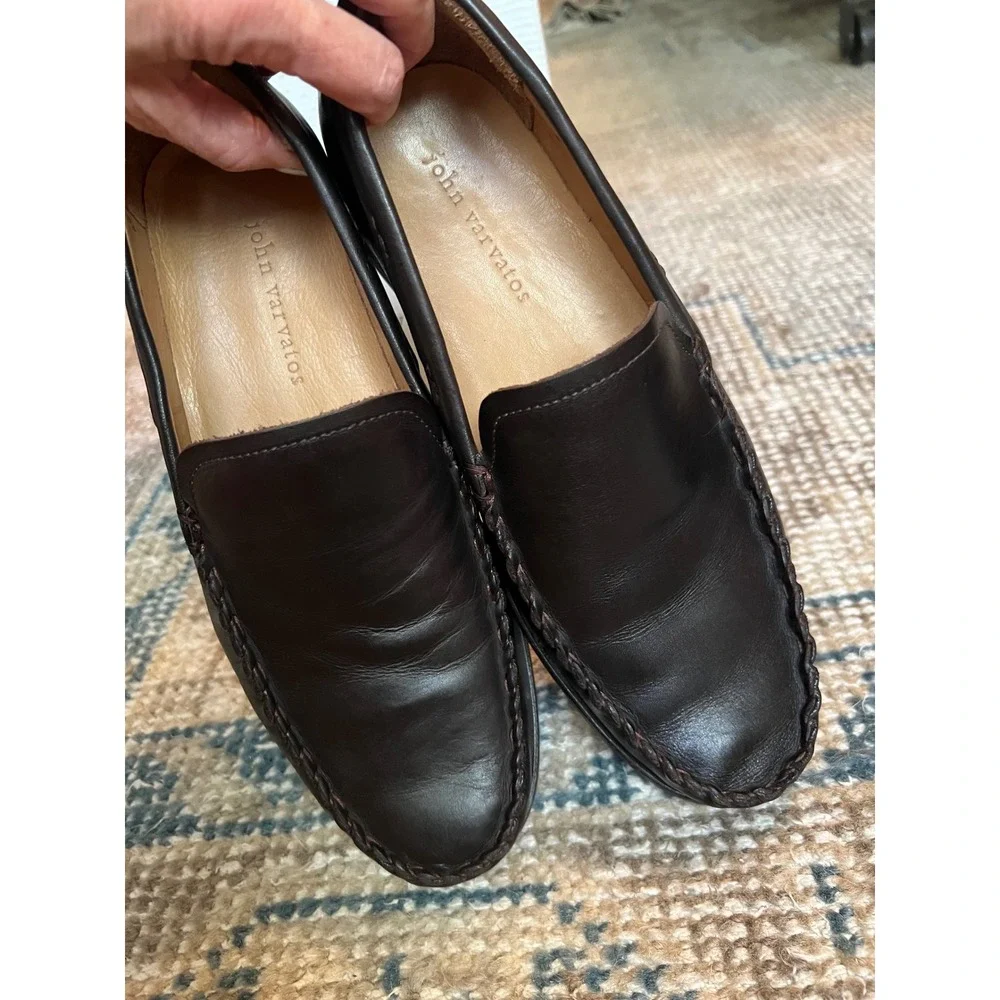 John Varvatos Whip Moc Venetian Loafers Brown Leather Mens 8 F1164K1-Y136 Sepia